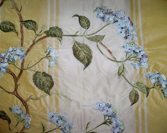 COLEFAX & FOWLERHydrangeas  Embroidered Floral Silk Stripes Fabric 10 Yards Yellow Green Cream
