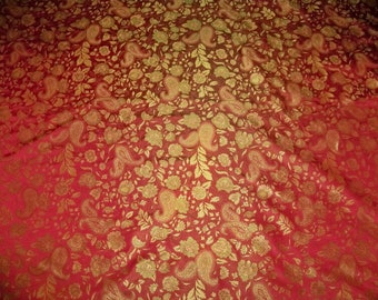 SCALAMANDRE BARANZELLI PAISLEYANNA Silk Damask Fabric 10 Yards Ruby Red Gold Green