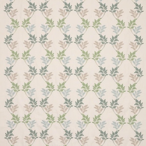 COLEFAX & FOWLER Embroidered Buds Foliage Scrolls Linen Fabric 10 Yards leaf Green