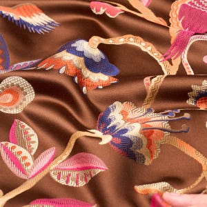 SCHUMACHER Fanciful Birds of Paradise Flora & Fauna Jacquard Weave Fabric 10 Yards Chestnut Multi