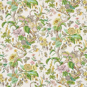 SCHUMACHER PHEASANTS BIRDS Tree of Life Cotton Toile Fabric 10 Yards Pink Multi