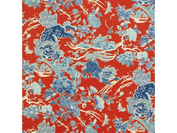 BRUNSCHWIG & FILS Chinoiserie SHISHI Dog Toile Fabric 10 Yards Red