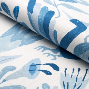 SCHUMACHER STUNNING Fanciful Birds Linen Fabric 10 Yards Blues