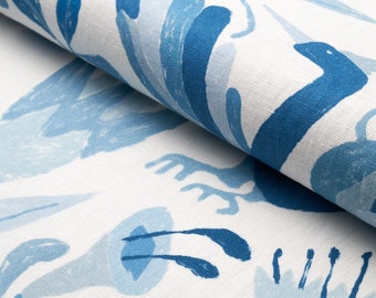 SCHUMACHER STUNNING Fanciful Birds Linen Fabric 10 Yards Blues