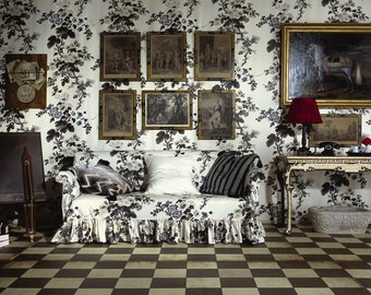 SCHUMACHER Hollyhock Tessuto floreale in cotone toile 10 metri antracite grigio pallido avorio-crema