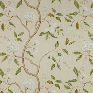 COLEFAX & FOWLER CHINOISERIE Japanese Snow Tree Floral Linen Fabric 10 Yards Cream Oyster Green Amber