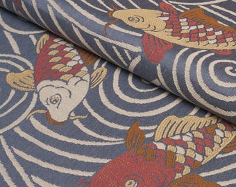SCHUMACHER Lively Large-Scale Allover Swirling Pattern Koi Fish with Rhythm and Movement Fabric 3 Yards Indigo Multi