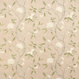 COLEFAX & FOWLER CHINOISERIE Japanese Snow Tree Floral Linen Fabric 10 Yards Pink Oyster Green Amber