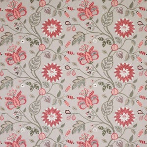 COLEFAX & FOWLER Blossoms Floral Embroidered Leaf Linen Fabric 10 Yards Red