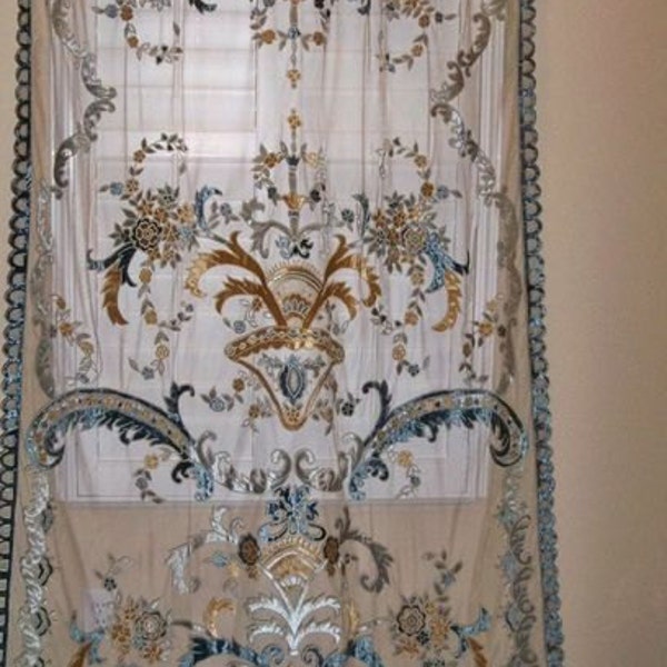 Sheer Blue Tafetta Top With Intricate Embroidery