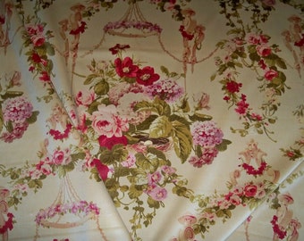 KRAVET COUTURE Lee Jofa CATALONIA Arabesque Floral Printed Velvet Fabric 10 Yards Vintage Beige Rose Multi