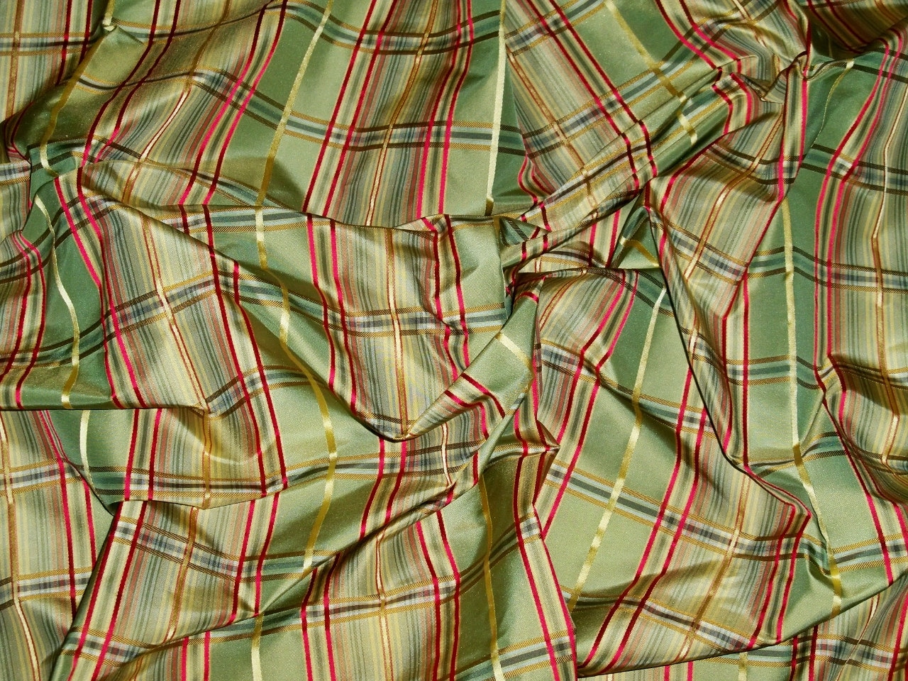  Silk Taffeta Fabric Gold and Rust Plaid Drapery Fabric~54 Wide  TAFC11[4] : Arts, Crafts & Sewing