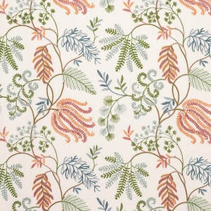 COLEFAX & FOWLER Fern Tree Embroidered Leaf Fabric 10 Yards Red Green