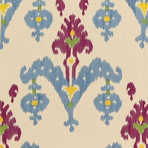 SCHUMACHER Chinoiserie Silky Viscose Embroidered Ikat Fabric 10 Yards Jewel Multi
