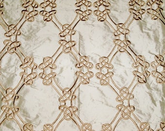 SILK LOOM Inc. CEREMONY Embroidered Silk Fabric 10 Yards Cream Gold