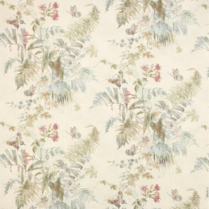 COLEFAX & FOWLER CALLISTA Ferns Butterflies Linen Fabric 10 Yards Tomato Blues Green Multi