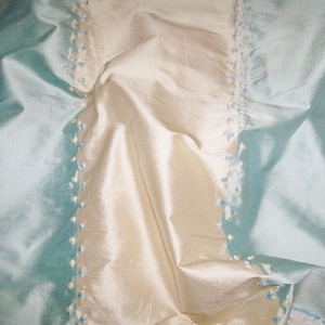 SILK LOOM ADELINA Embroidered Silk Stripes Fabric 10 Yards Sky Blue Cream
