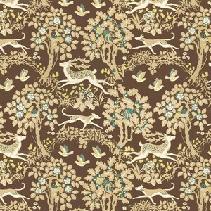 KRAVET LEE JOFA Mille Fleur Reindeers Trees Linen Fabric 10 Yards Sable Brown Multi