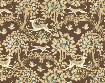 KRAVET LEE JOFA Mille Fleur Reindeers Trees Linen Fabric 10 Yards Sable Brown Multi