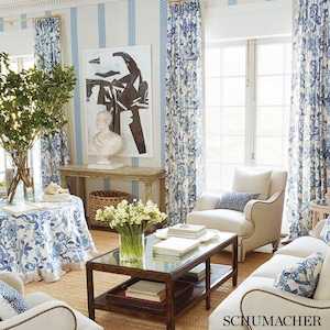 SCHUMACHER Jacobean Tree Of Life Birds Camellias Linen Fabric 10 Yards Blues