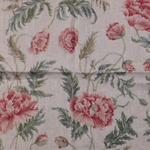 COLEFAX & FOWLER Peony and Leaves Scrolls Linen Fabric 10 Yards Pink Green