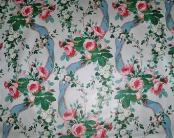 LEE JOFA KRAVET English Country Warner Shabby Roses Ribbons Chintz Toile Fabric 10 Yards Pink Blue White Green