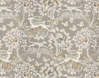 KRAVET LEE JOFA Mille Fleur Renne Alberi Tessuto di Lino 10 Metri Argento Multi