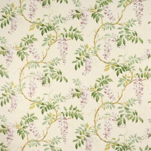 COLEFAX & FOWLER Wisteria Floral Scrolls Glazed Linen Fabric 10 Yards Lilac Green