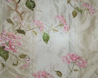 COLEFAX & FOWLER Hydrangea Embroidered Floral Silk Stripes Fabric 10 Yards Cream Pink Green