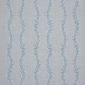 COWTAN & TOUT Babette Embroidered Leaves Scrolls Stripes Linen Fabric 10 Yards Sky