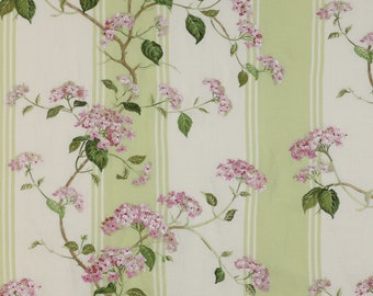 COLEFAX & FOWLER Hortensia geborduurde bloemenlinnen strepen stof 10 yards crème roze groen