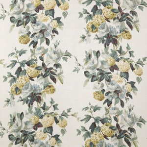 COWTAN TOUT Rose Hydrangea Floral Vine Linen Fabric 10 Yards  Sky Teal