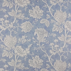 COLEFAX & FOWLER Jacobean Floral Leaf Linen Print Fabric 10 Yards Pale Blue