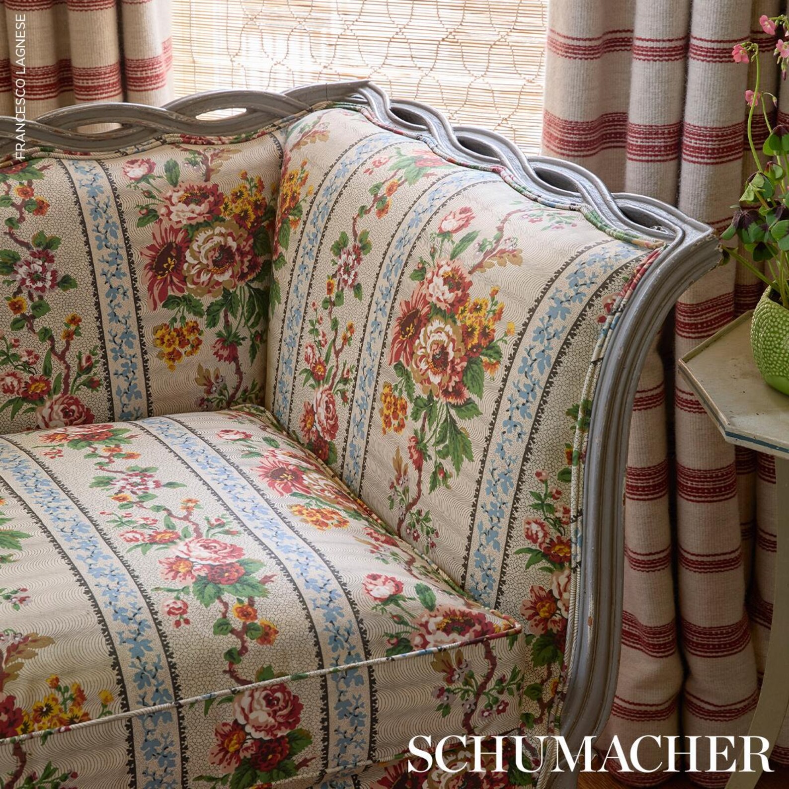 SCHUMACHER Victorian Romantic Floral Stripe Chintz Cotton Fabric 10 ...
