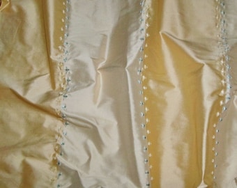 SILK LOOM ADELINA Embroidered Silk Stripes Fabric 10 Yards French Vanilla Gold Aqua