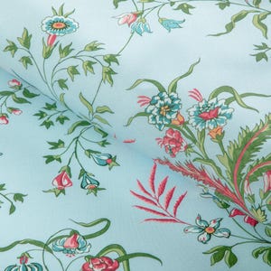 BRUNSCHWIG & FILS Meadow Flowers Foliage Cotton Fabric 10 Yards Sky Leaf Multi