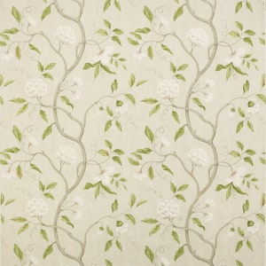 COLEFAX & FOWLER CHINOISERIE Japanese Snow Tree Floral Linen Fabric 10 Yards Silver Oyster Green