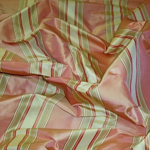 STROHEIM & ROMANN ANNAHEIM Silk Taffeta Stripes Damask Fabric 10 Yards Rose Pink Cream Green