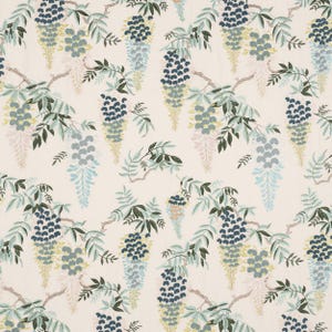 COLEFAX & FOWLER Hanging Floral Embroidered Linen Fabric 10 Yards Blue Multi