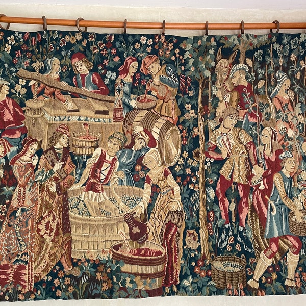 Grande Tapisserie Murale Vintage – Motif Médiéval Floral, 183x71cm, 100% Coton