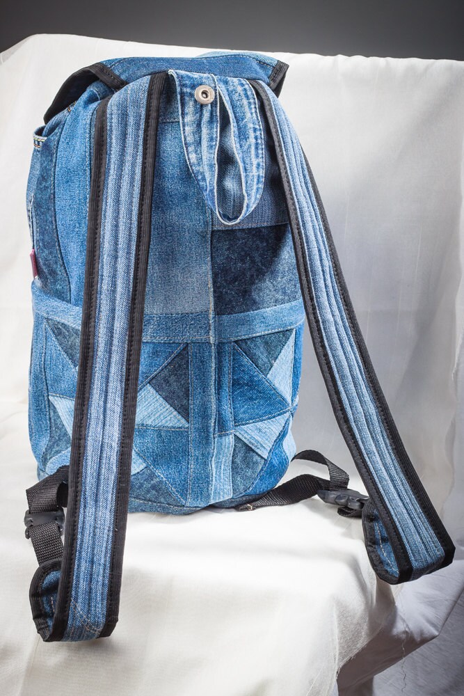 Unique Patchwork Upcycled Eco Jeans Denim Backpack Sailor Bag Etsy