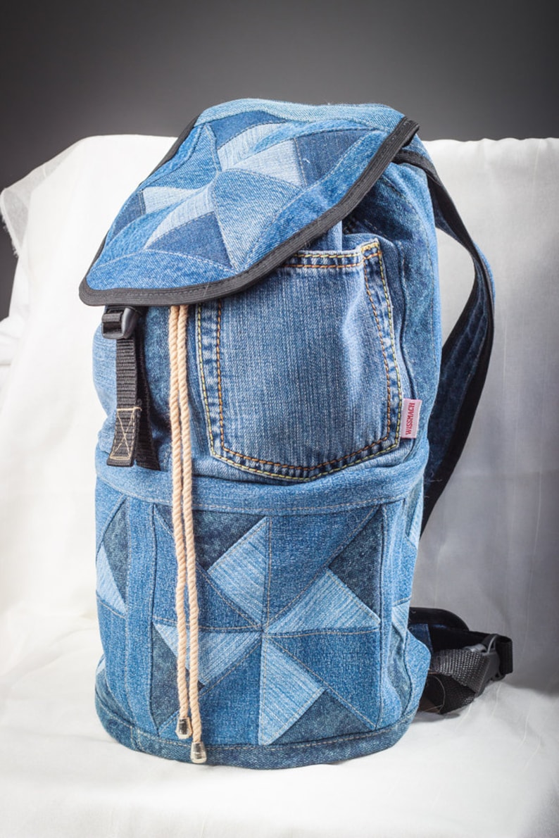 Unique Patchwork Upcycled Eco Jeans Denim Backpack Sailor Bag Etsy