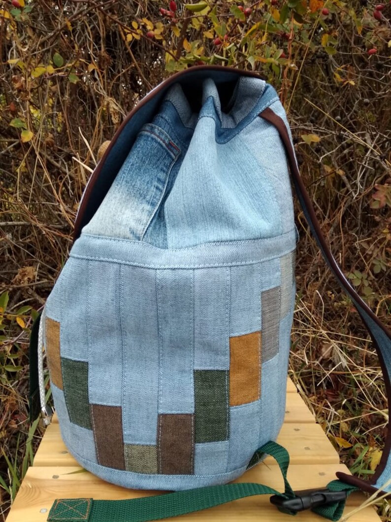 Unique Patchwork Upcycled Eco Jeans Denim Backpack Sailor Bag Etsy