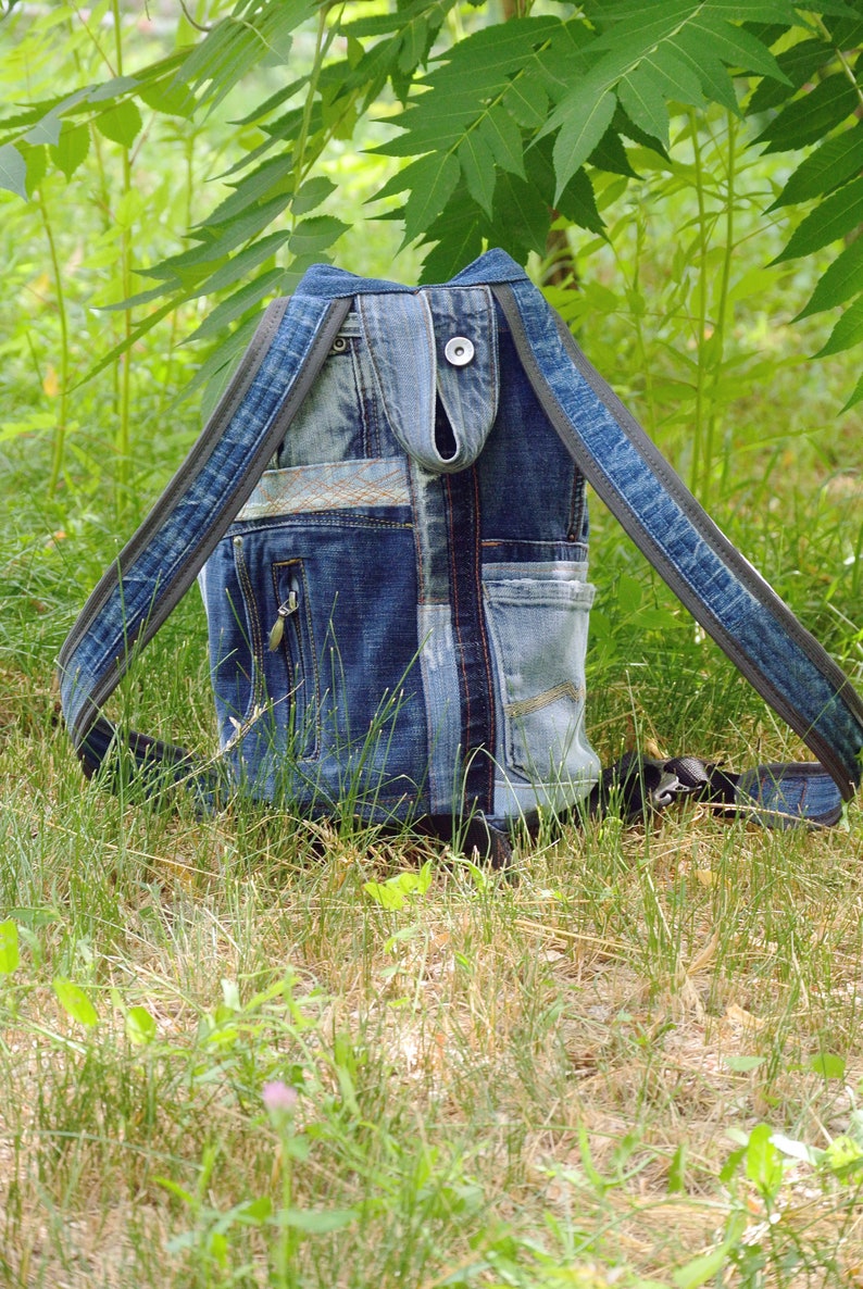 Unique Patchwork Upcycled Eco Jeans Denim Backpack Sailor Bag Etsy