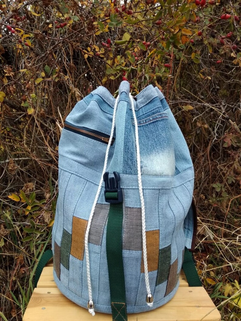 Unique Patchwork Upcycled Eco Jeans Denim Backpack Sailor Bag Etsy