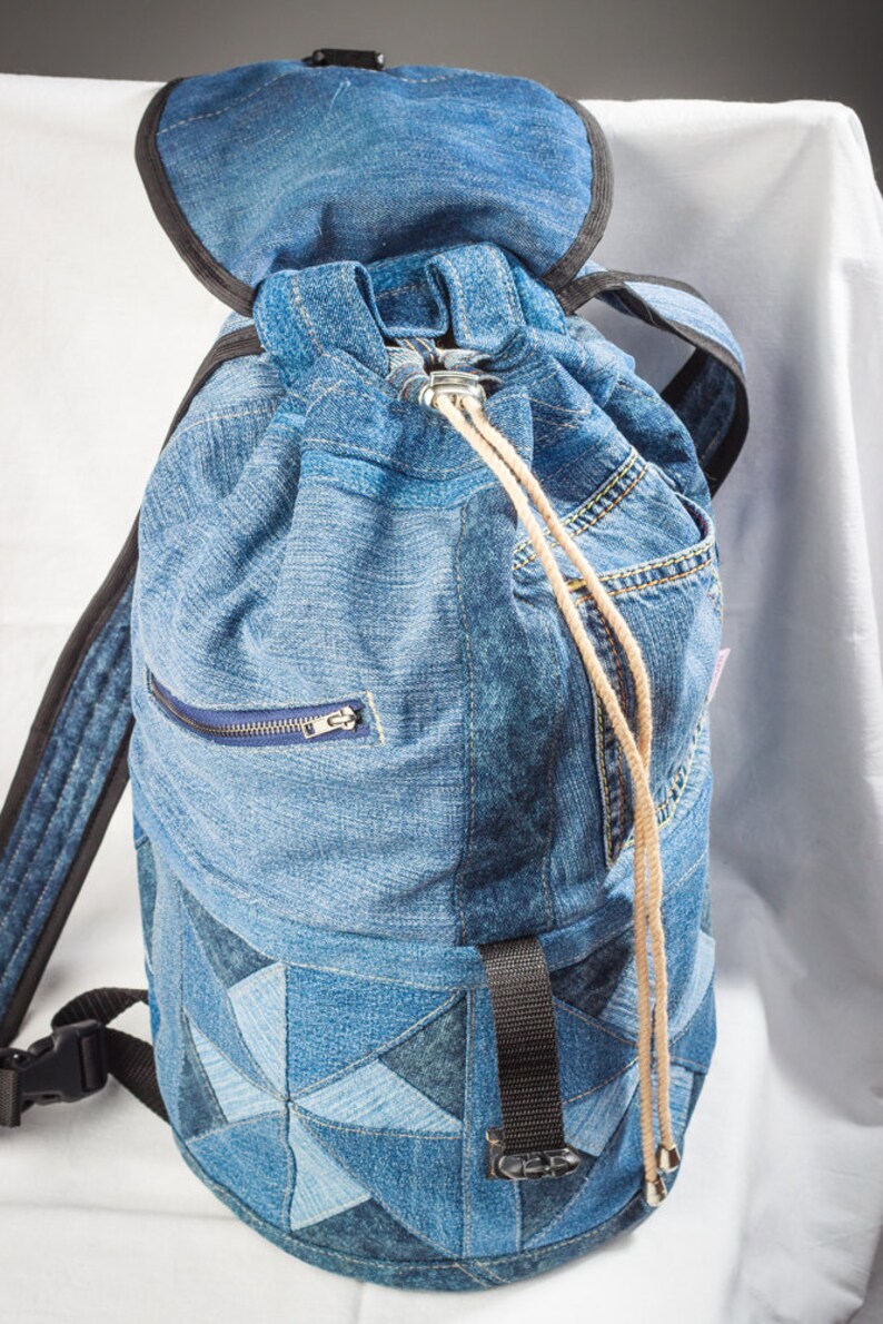 Unique Patchwork Upcycled Eco Jeans Denim Backpack Sailor Bag Etsy