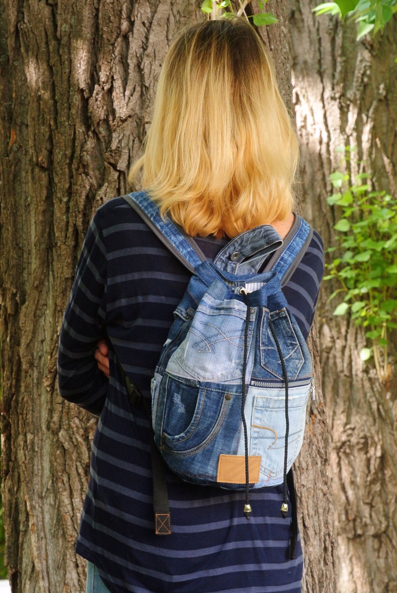 Unique Patchwork Upcycled Eco Jeans Denim Backpack Sailor Bag Etsy