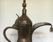 Large Antique Dallah Pot Arabic Coffee Hammered Hand Worked Maker Mark with Charm