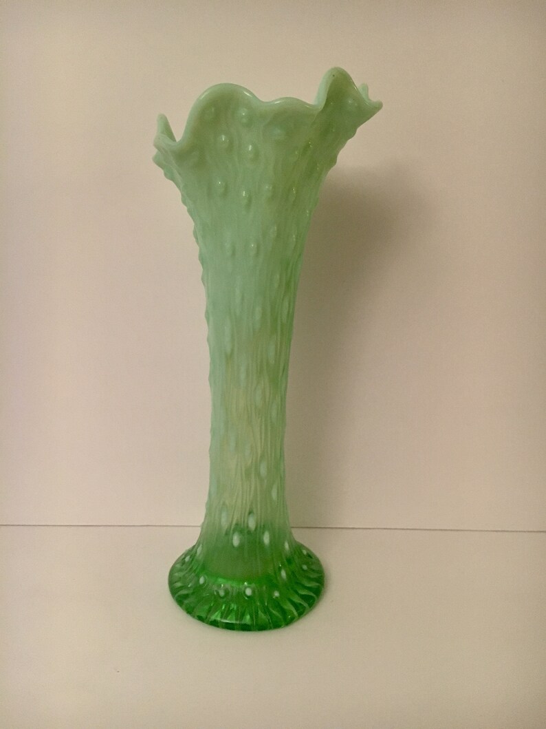 Northwood Opalescent Tree Trunk Vase Swung Glass Green 11
