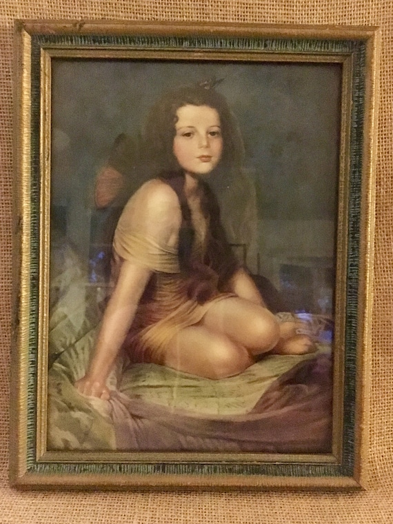 William Sergeant Kendall Lithograph Art Print PSYCHE 9 x 12 Young Girl Butterfly
